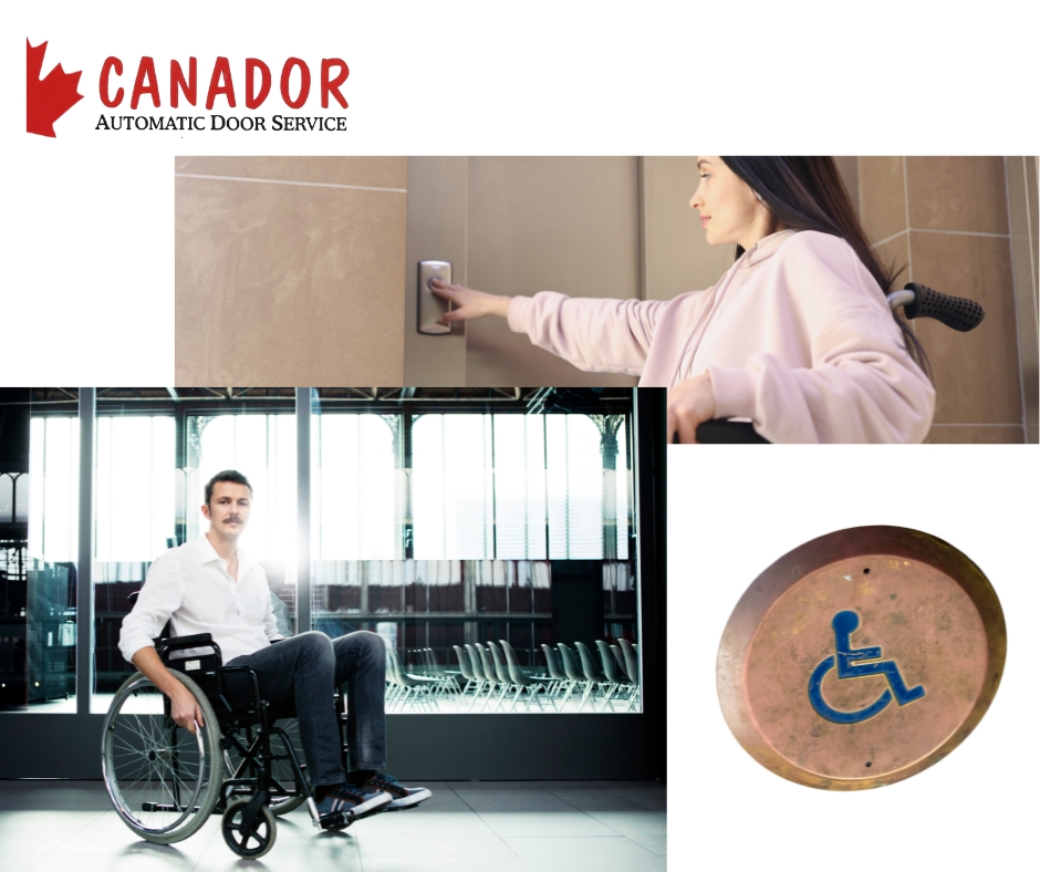 photo of wheelchair accessible automatic door and wall button